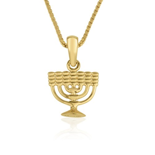 14K Gold Necklace, Decorative 7-branch Menorah Image as Pendant