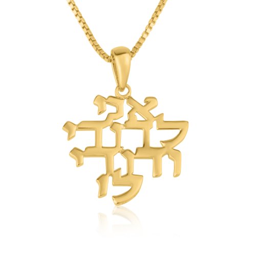 14K Gold Necklace with Ani LeDodi Words on Pendant - I Am For My Beloved