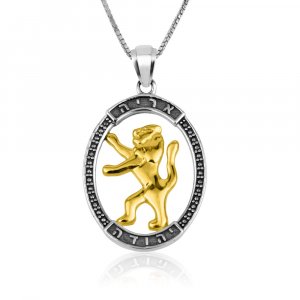 Sterling Silver Necklace and Pendant, Oval Framed 14K Gold Plated Lion Of Judah