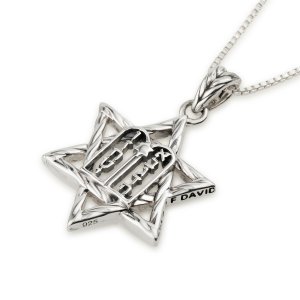 Sterling Silver Pendant Necklace - Ten Commandments on Star of David