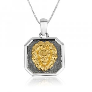 Sterling Silver Necklace with Pendant, Gold Plated Head of Lion of Judah
