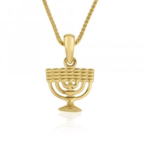 14K Gold Necklace, Decorative 7-branch Menorah Image as Pendant