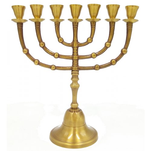 Antique Look of Dark Colored Gold Brass Seven Branch Menorah - 10