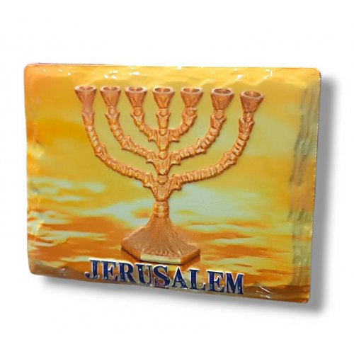 Ceramic Textured Magnet - Seven Branch Golden Temple Menorah