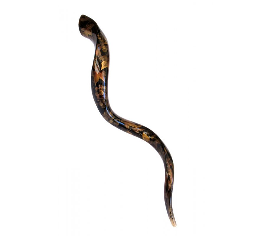 Collectors Hand Painted Kudu Shofar with Gold Grapevine