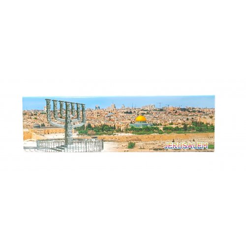 Colorful Long Magnet - Knesset Menorah Sculpture with View of Jerusalem
