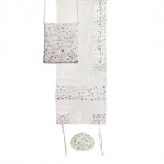 Embroidered Flowers on Polysilk Silver Tallisack Prayer Shawl Set - Yair Emanuel