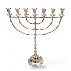 Extra Large Seven Branch Menorah with Beaded Decorations, Silver Nickel  22