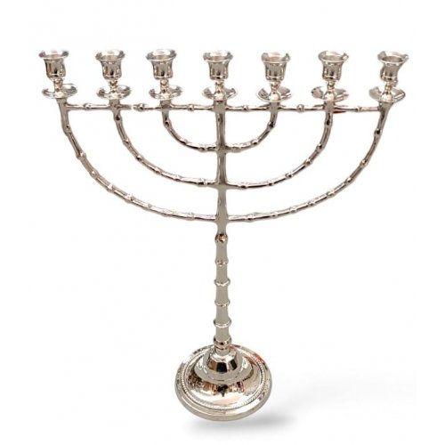 Extra Large Seven Branch Menorah with Beaded Decorations, Silver Nickel  22