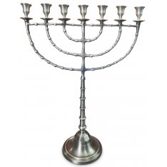 Extra Large Seven Branch Nickel Menorah, Decorative Antique Look - 22