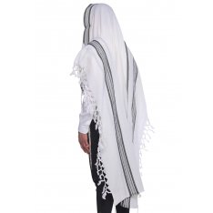 Hallel Non Slip Wool Non Shawl - Gray Stripes
