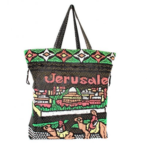 Jerusalem Design, Colorfully Beaded Tote Bag - Fabric