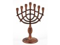 Mini Seven Branch Menorah, Decorative with Fish Symbol, Copper - Height 4