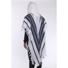 Navy Stripe Musaf Wool Tallit Non Slip Prayer Shawl