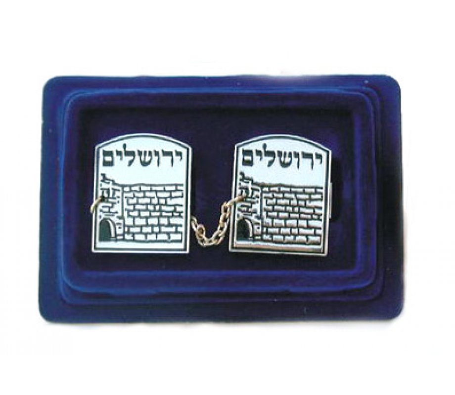 Tallit Prayer Shawl Clips, Nickel Plate - Star of David with Blue Stone