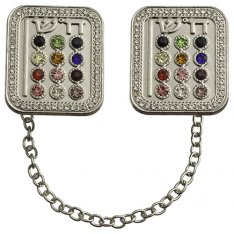 Prayer Shawl Tallit Clips, Nickel Plated - 12 Colorful Stones for Choshen Image