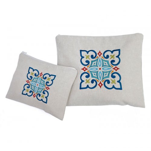 Ronit Gur Blue Woven Fabric Prayer Shawl & Tefillin Bags, Ethnic Geometric Motif