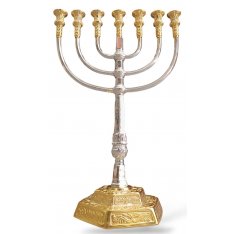 Seven Branch Menorah in Decorative Gold Silver Color with Jerusalem Design – 18 “