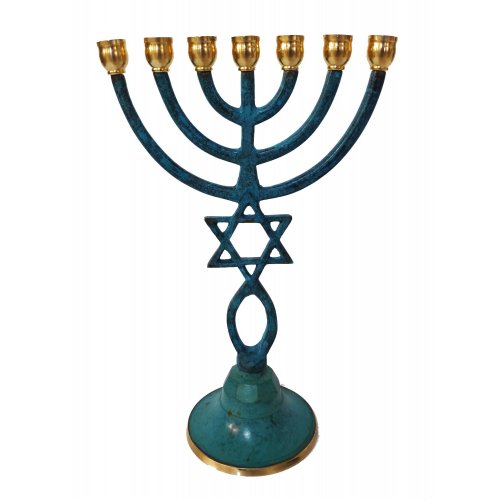 Seven Branch Menorah with Grafted-in Symbol and Star of David, Patina  9