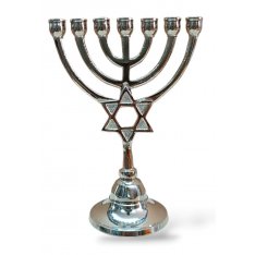 Seven Branch Menorah with Star of David on Upper Stem, Nickel - 7.5 Inches Height