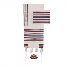 Silk-Cotton Prayer Shawl Set in Colorful Stripes - Yair Emanuel