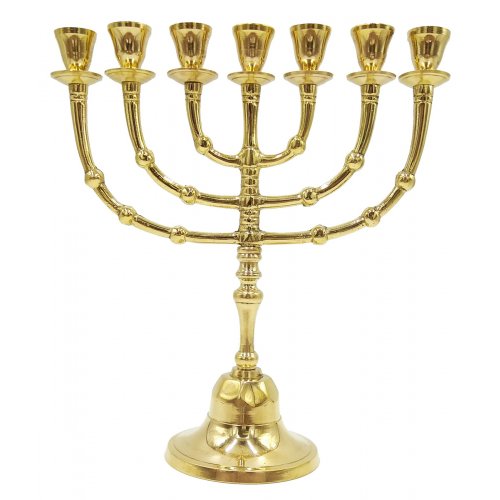 Small Size Seven Branch Menorah from Gleaming Gold Brass - 10