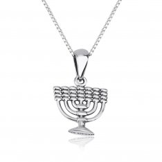 Sterling Silver Necklace, Decorative 7-branch Menorah Image as Pendant