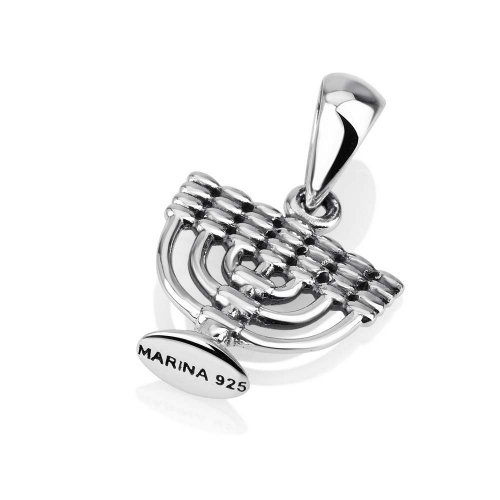 Sterling Silver Necklace, Decorative 7-branch Menorah Image as Pendant