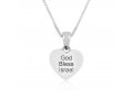 Sterling Silver Necklace, Heart Shaped Pendant with Israeli Flag Image and a Blessing