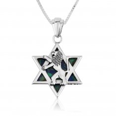 Sterling Silver Necklace and Pendant, Eilat Stone Star of David and Lion Of Judah