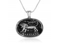 Sterling Silver Necklace and Pendant, Lion Of Judah from Ancient Megiddo Seal - Black