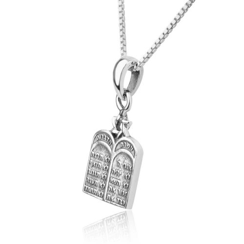 Sterling Silver Pendant Necklace - Image of Tablets with Ten Commandments