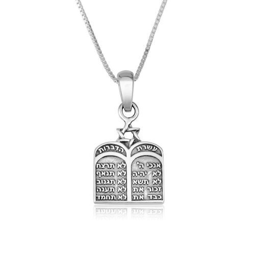 Sterling Silver Pendant Necklace - Ten Commandments Design