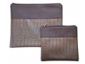 Tallit and Tefillin Bag Set, Chocolate Brown Faux Leather  Crocodile Design