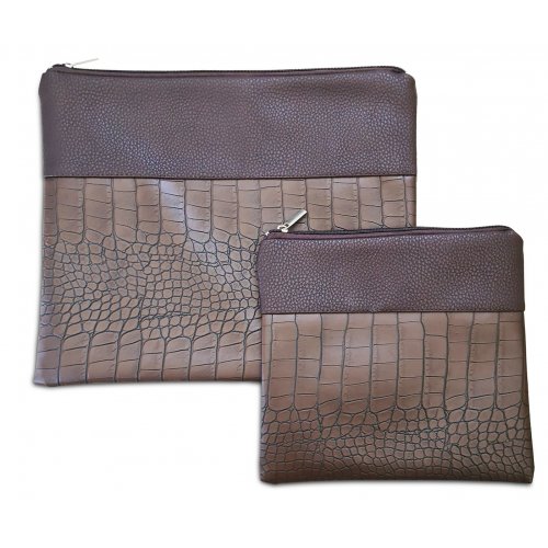 Tallit and Tefillin Bag Set, Chocolate Brown Faux Leather  Crocodile Design