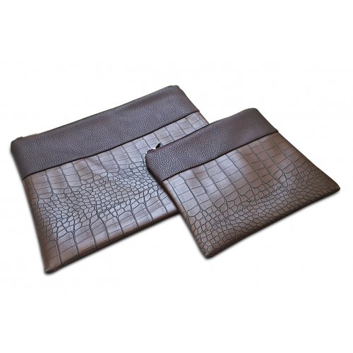 Tallit and Tefillin Bag Set, Chocolate Brown Faux Leather  Crocodile Design