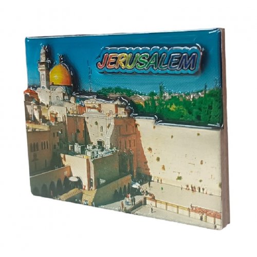 Wood and Epoxy Magnet, Gleaming 3D Effect - Western Wall, Citadel of David and Dome