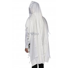 Yishtabach Praise Wool Non Slip Prayer Shawl - Shiny White Stripes